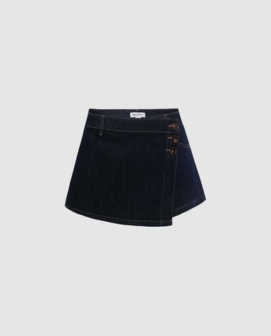  URBAN REVIVO - Quần short jeans nữ giả váy vạt chéo 