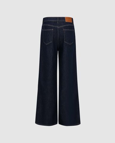  URBAN REVIVO - Quần jeans nữ ống rộng phối nơ 