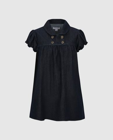  URBAN REVIVO - Đầm denim mini cổ sen tay bồng dáng xòe 