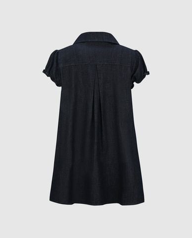  URBAN REVIVO - Đầm denim mini cổ sen tay bồng dáng xòe 