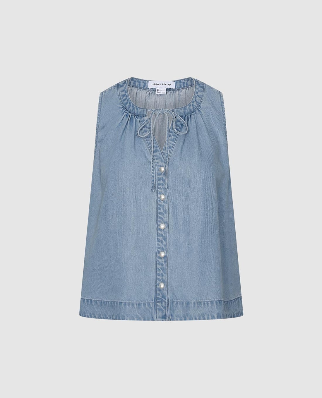 URBAN REVIVO - Áo sát nách nữ denim phối dây rút