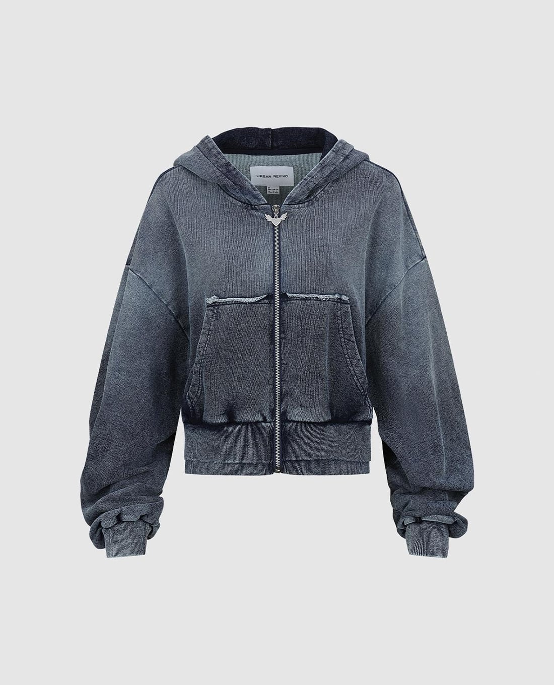 URBAN REVIVO - Áo khoác denim nữ phối mũ tay dài bo gấu