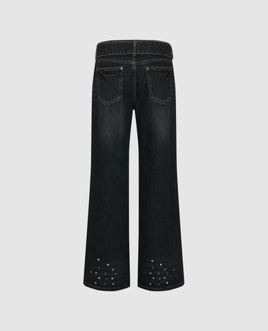  URBAN REVIVO - Quần jeans nữ ống rộng kèm thắt lưng 