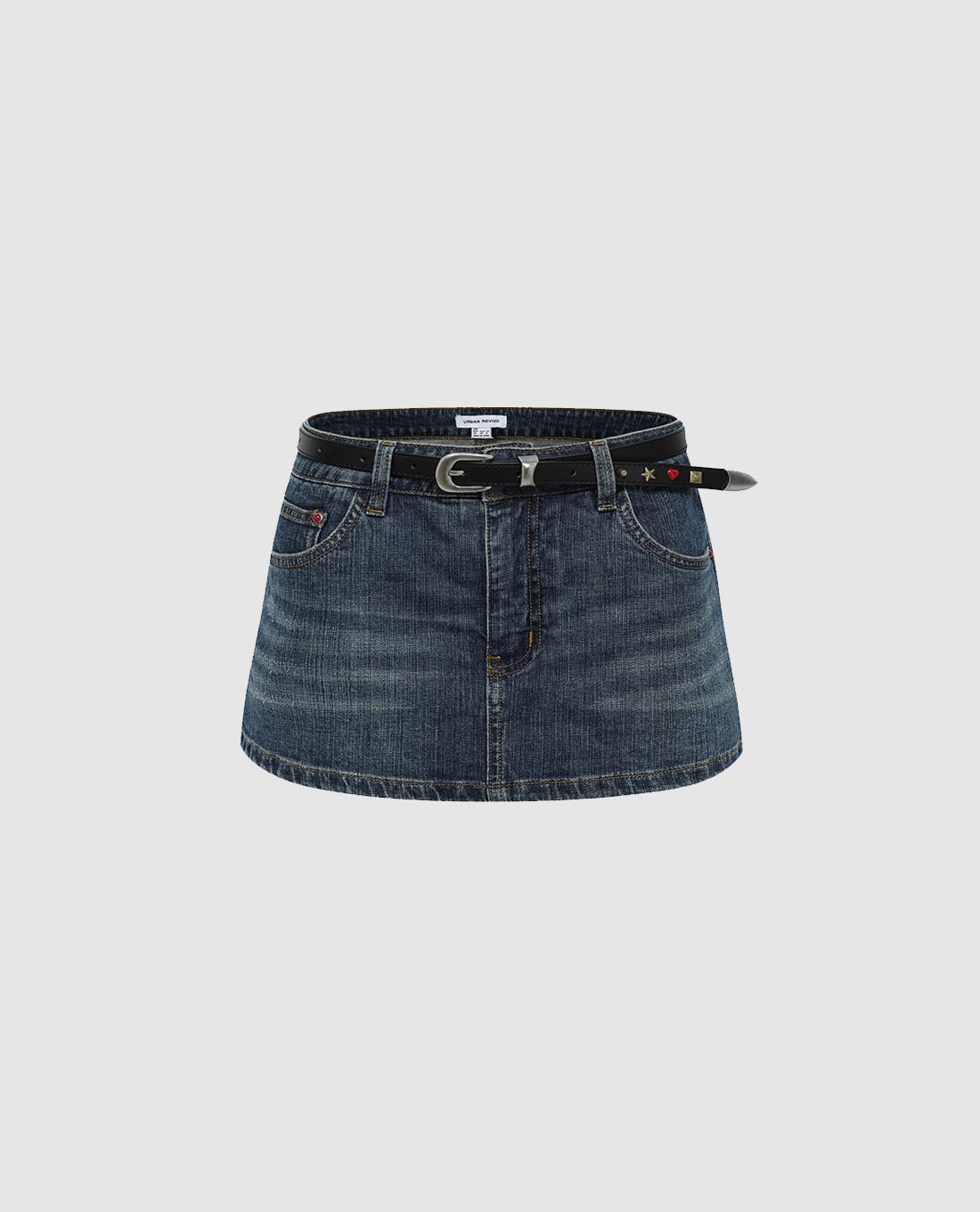 URBAN REVIVO - Quần short jeans nữ giả váy kèm thắt lưng