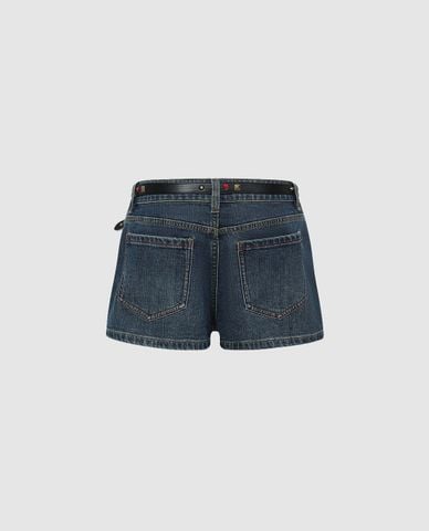 URBAN REVIVO - Quần short jeans nữ giả váy kèm thắt lưng 