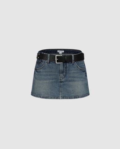  URBAN REVIVO - Quần short jeans nữ giả váy kèm thắt lưng 