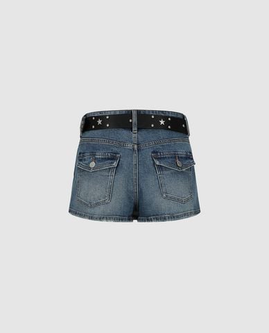  URBAN REVIVO - Quần short jeans nữ giả váy kèm thắt lưng 