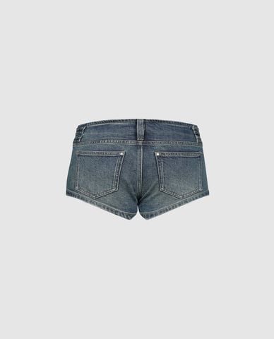  URBAN REVIVO - Quần short jeans nữ wash bạc khuy đúp 