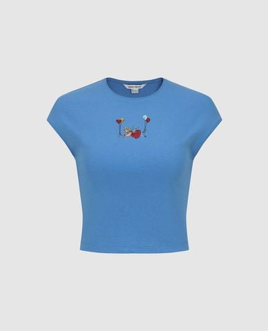 URBAN REVIVO - Áo croptop nữ cổ tròn tay ngắn phom ôm 