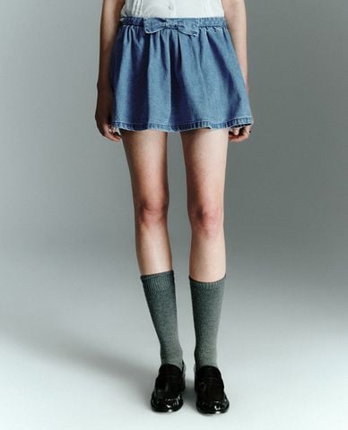  URBAN REVIVO - Chân váy denim mini phối nơ 
