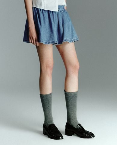  URBAN REVIVO - Chân váy denim mini phối nơ 