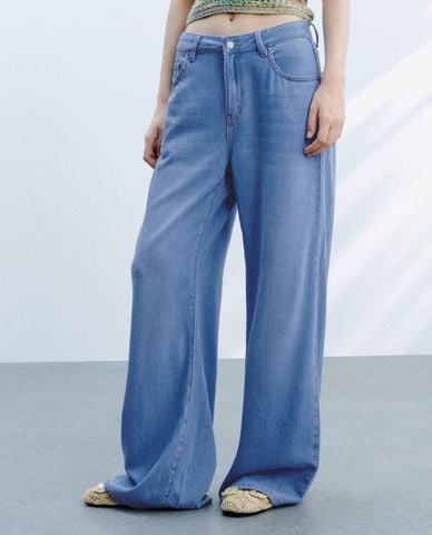  URBAN REVIVO - Quần jeans nữ ống rộng cổ điển 