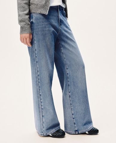  URBAN REVIVO - Quần jeans nữ ống rộng wash bạc 