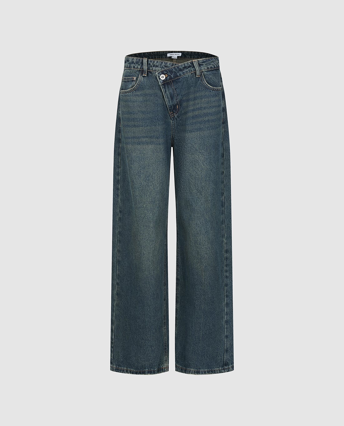 URBAN REVIVO - Quần jeans nữ ống rộng wash bạc cổ điển