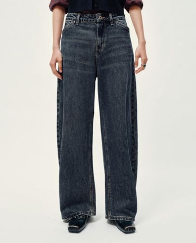  URBAN REVIVO - Quần jeans nữ ống rộng wash bạc 