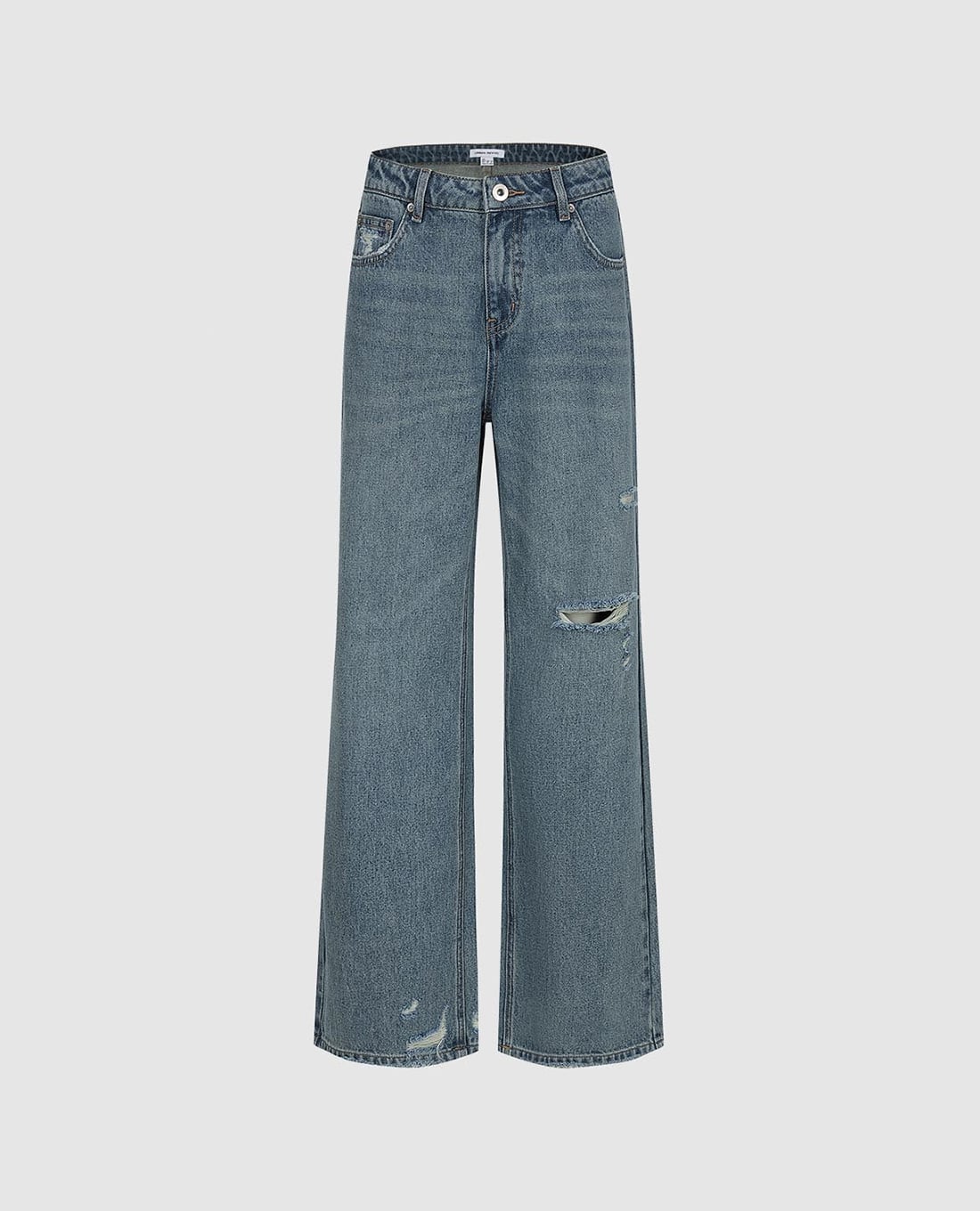 URBAN REVIVO - Quần jeans nữ ống rộng wash bạc rách gối