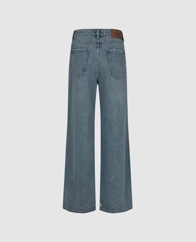  URBAN REVIVO - Quần jeans nữ ống rộng wash bạc rách gối 