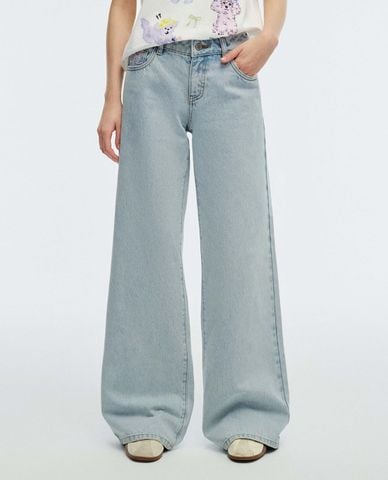  URBAN REVIVO - Quần jeans nữ ống rộng thêu họa tiết 