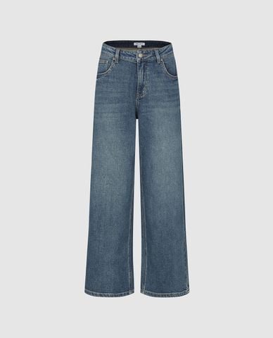  URBAN REVIVO - Quần jeans nữ ống rộng wash bạc 