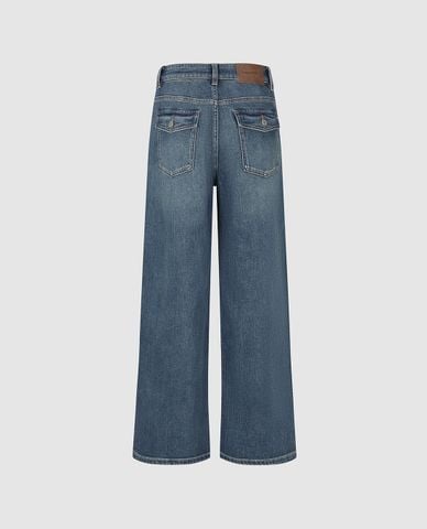  URBAN REVIVO - Quần jeans nữ ống rộng wash bạc 