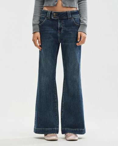  URBAN REVIVO - Quần jeans nữ ống loe phối nút gài 