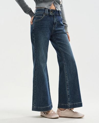  URBAN REVIVO - Quần jeans nữ ống loe phối nút gài 