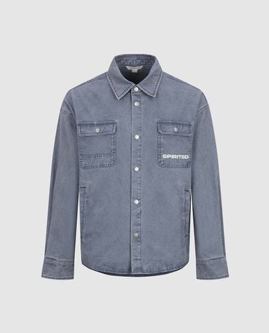  URBAN REVIVO - Áo khoác denim nam tay dài túi hộp 