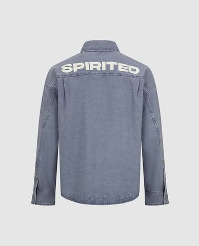  URBAN REVIVO - Áo khoác denim nam tay dài túi hộp 