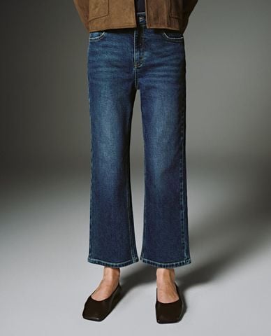  URBAN REVIVO - Quần jeans nữ ống rộng wash bạc 