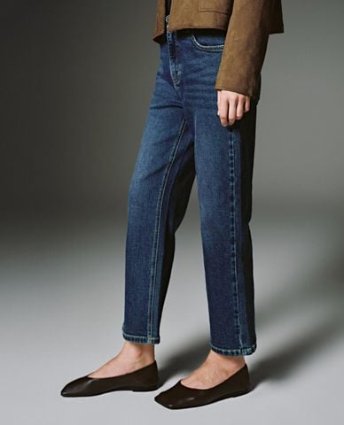  URBAN REVIVO - Quần jeans nữ ống rộng wash bạc 