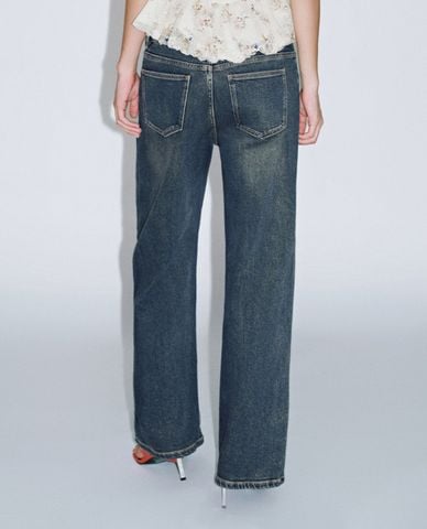  URBAN REVIVO - Quần jeans nữ ống đứng wash bạc 