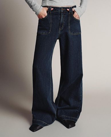  URBAN REVIVO - Quần jeans nữ ống rộng túi hộp 