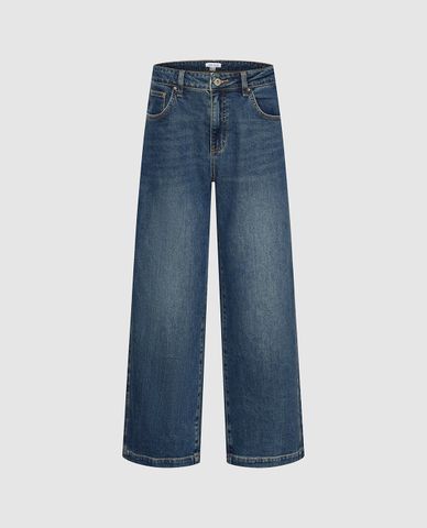  URBAN REVIVO - Quần jeans nữ ống rộng wash bạc 