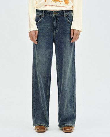  URBAN REVIVO - Quần jeans nữ ống rộng wash bạc 