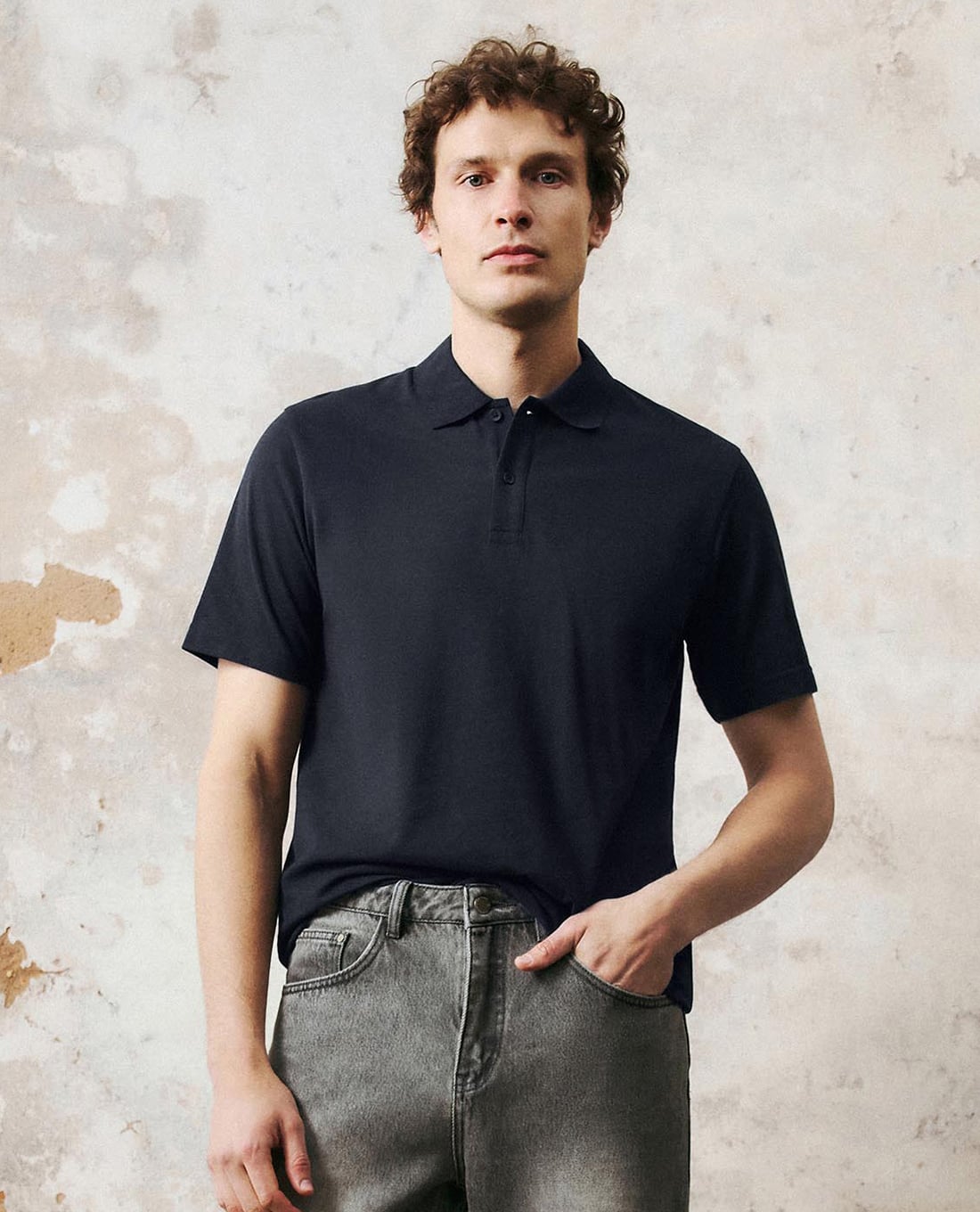 URBAN REVIVO - Áo polo nam cổ bẻ tay ngắn thanh lịch