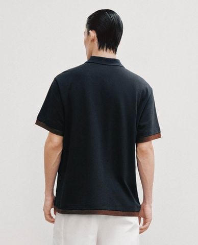  URBAN REVIVO - Áo polo nam cổ bẻ tay ngắn phối viền 