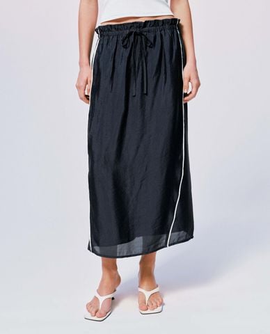  URBAN REVIVO - Chân váy phom suông midi phối viền 
