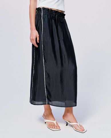 URBAN REVIVO - Chân váy phom suông midi phối viền 