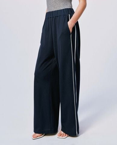  URBAN REVIVO - Quần nữ ống rộng lưng thun phối viền 