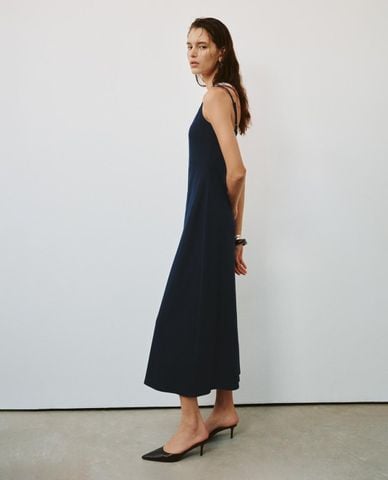  URBAN REVIVO - Đầm hai dây midi cổ chữ U phối layer 