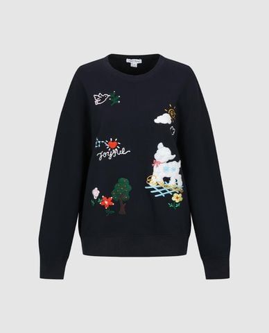  URBAN REVIVO - Áo sweatshirt nữ cổ tròn tay dài phối họa tiết 