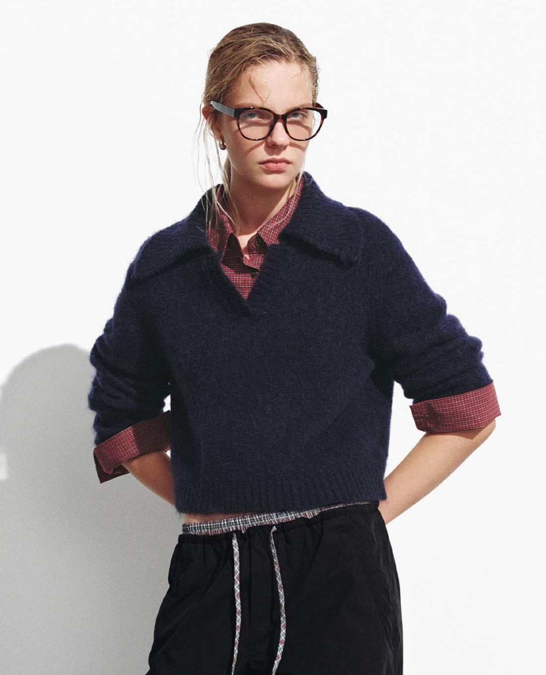 URBAN REVIVO - Áo dệt kim nữ cổ bẻ tay dài thanh lịch