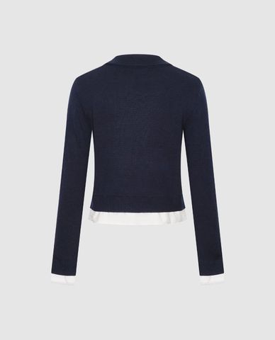  URBAN REVIVO - Áo dệt kim nữ cổ bẻ họa tiết caro 