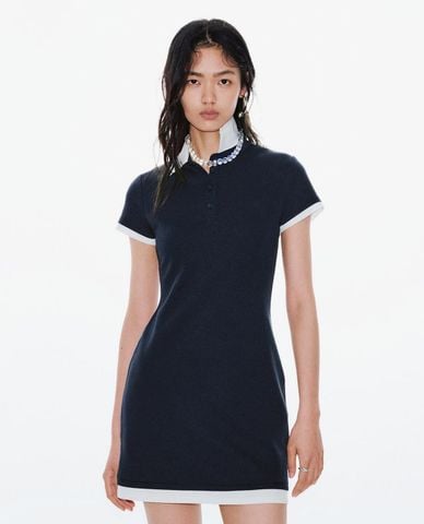  URBAN REVIVO - Đầm polo mini tay ngắn phối viền 