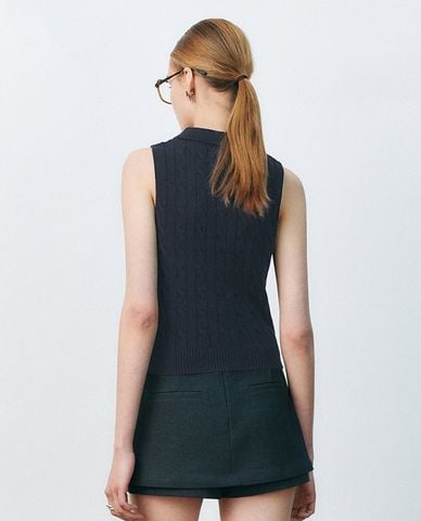  URBAN REVIVO - Áo dệt kim nữ sát nách cổ bẻ 