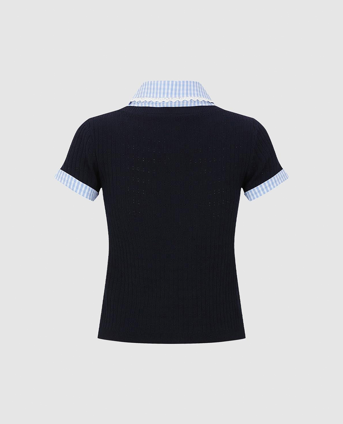 URBAN REVIVO áo dệt kim nữ cổ bẻ tay ngắn phối layer