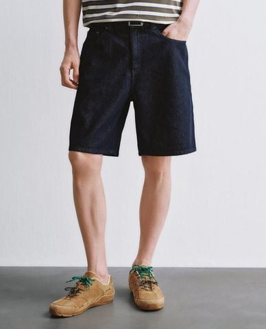  URBAN REVIVO - Quần short jeans nam kèm thắt lưng 
