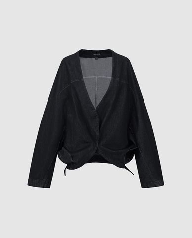  URBAN REVIVO - Áo khoác denim nữ cổ vest tay dài 