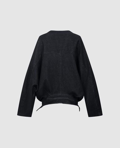  URBAN REVIVO - Áo khoác denim nữ cổ vest tay dài 