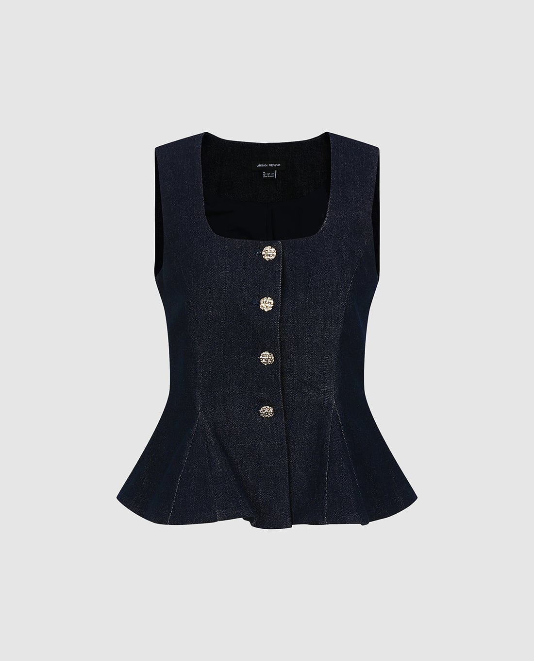 URBAN REVIVO - Áo sát nách nữ denim cổ vuông phối nút